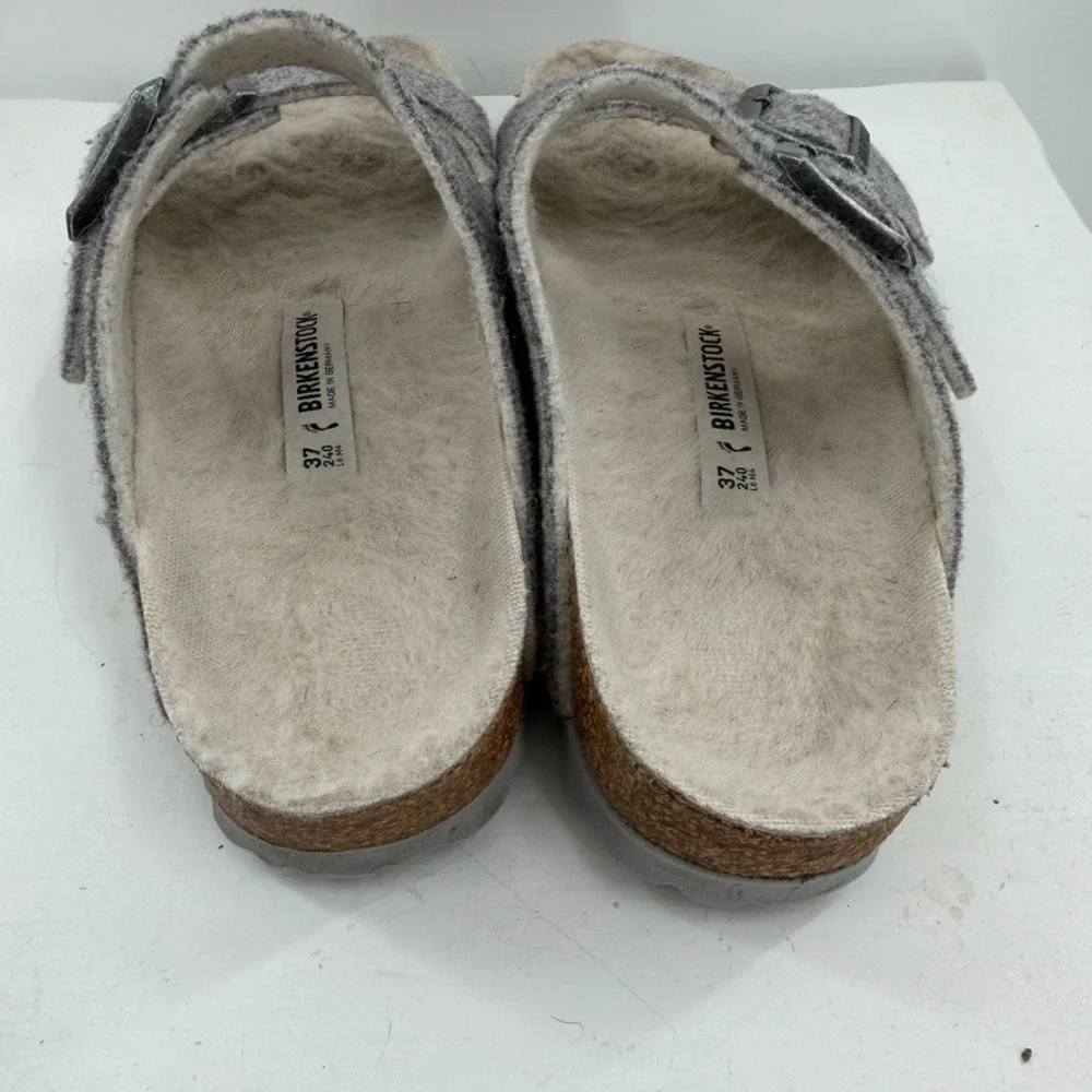 Birkenstock Arizona Sandals‎ Womens 6 Gray Wool Shearling Lined Made In Germany